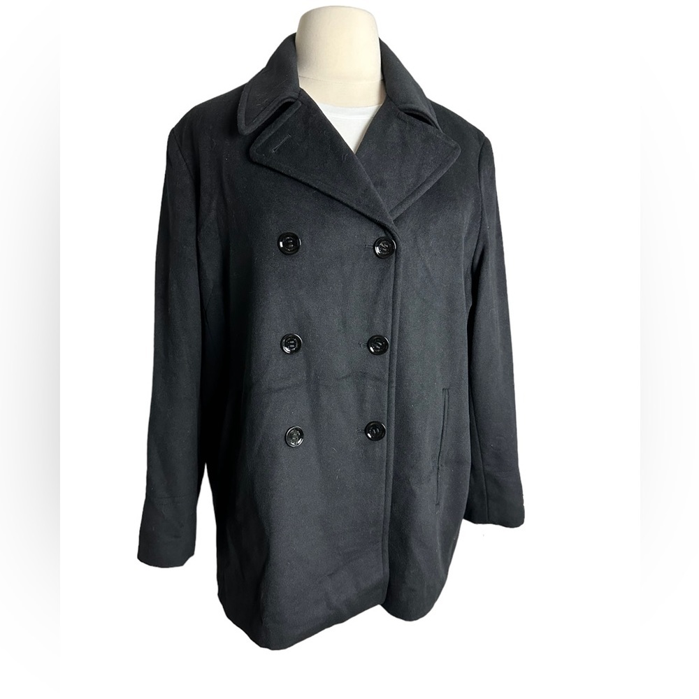 Calvin Klein Womens Black Wool Blend Double-Breasted Peat Coat Size 2X‎ NWT